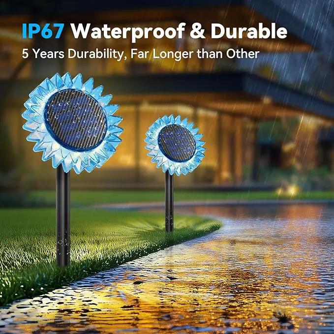 Solar Garden Lights - Upgraded Solar Sunflower Light, Ground/Wall 2-In-1, Solar Outdoor Lights Waterproof IP67,Garden Yard Patio Backyard Pathway Landscape Fence Wall Decoration, Warm White(6 Pack) by GreenHaven Gardens