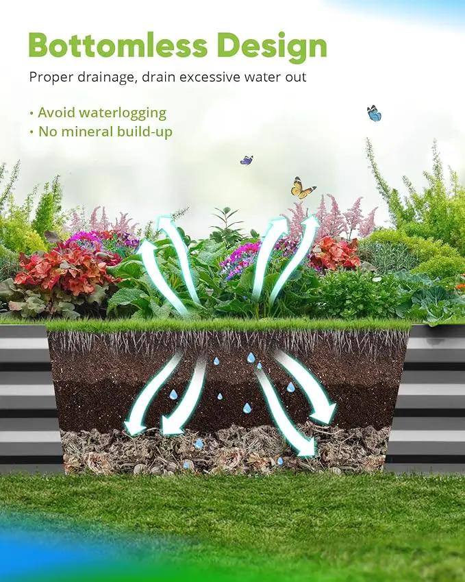 Quictent Galvanized Raised Garden Bed 8x4x1 Ft Metal Planter Box for Vegetables Bottomless for Backyard, 2 Tomato Cages Included, Dark Grey by GreenHaven Gardens