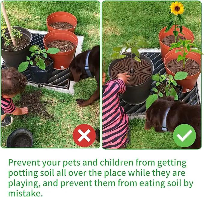6 Pcs Plant Pot Grid Cover Protectors from Animals- Diameter 11.8" Cuttable Flower Pot Cover with 48 Stakes, Keep Cats Out of Potted Plants, Cat Digging Stopper Baby Safety Soil Cover for Indoor by GreenHaven Gardens