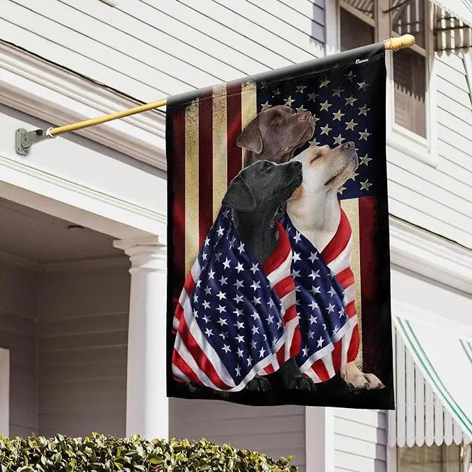 FLAGWIX Three Labrador Retriever Dogs, Patriot American Dog Flags - 4th of July Decorations for Home, Outside, Indoor Outdoor Flag, House Flag 30x40 - Double Sided, Heavy Duty Canvas, Fade Resistant by GreenHaven Gardens