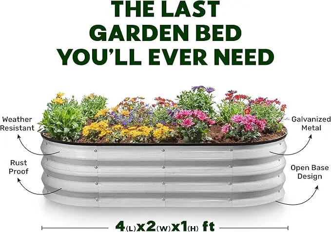 Galvanized Raised Garden Beds Outdoor // 4×2×1 ft Planter Raised Beds for Gardening, Vegetables, Flowers // Large Metal Garden Box (White Wood Grain) by GreenHaven Gardens