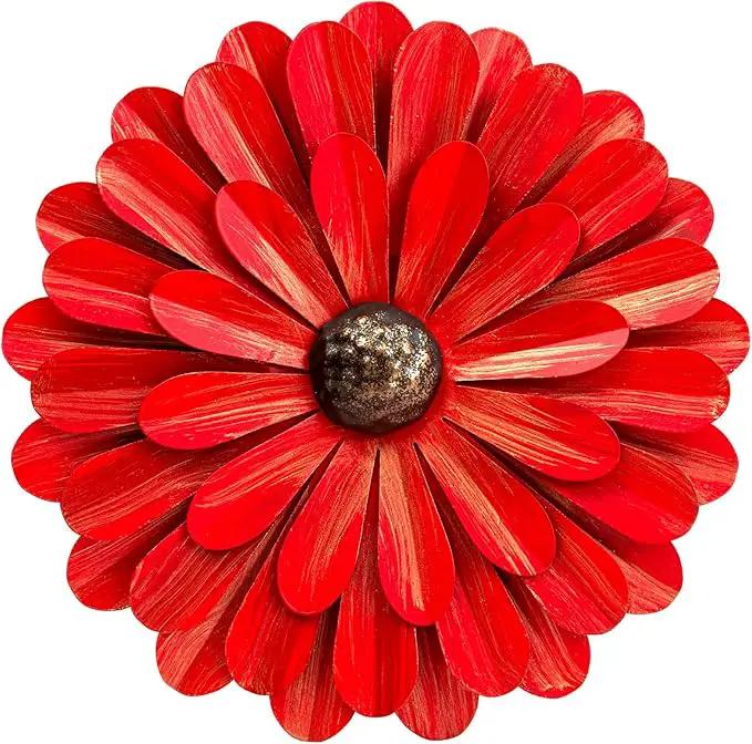 EASICUTI Red Metal Flowers Wall Decor Metal Wall Art Decorations Hanging For Indoor Outdoor Home Bathroom Kitchen Room Bedroom Living Room Garden Patio Porch 12 Inch by GreenHaven Gardens