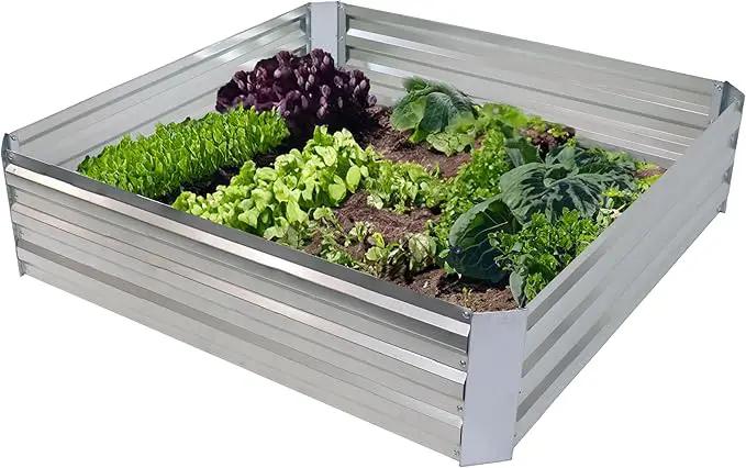 Sunnydaze Galvanized Raised Garden Bed - Metal Raised Bed for Gardening - Outdoor Planter Box for Flowers, Plants, and Vegetables - Silver - 12” H Square by GreenHaven Gardens