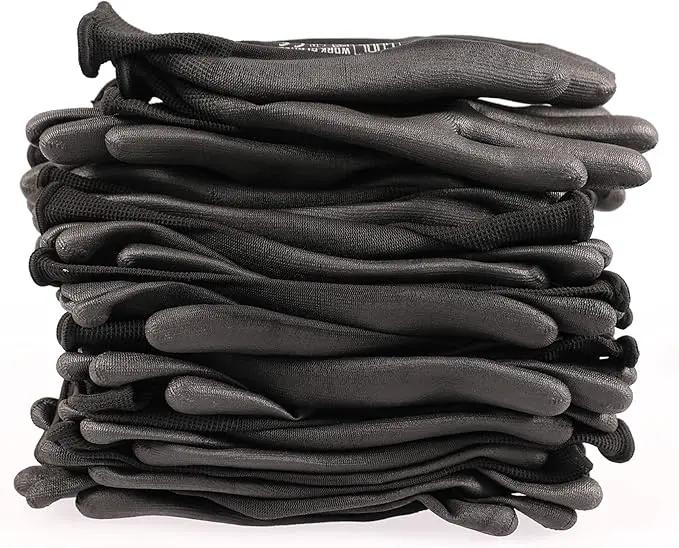 DULFINE Ultra-Thin PU Coated Work Gloves-12 Pairs,Excellent Grip,Nylon Shell Black Polyurethane Coated Safety Work Gloves, Knit Wrist Cuff,Ideal for Light Duty Work. (XX-Large) by GreenHaven Gardens