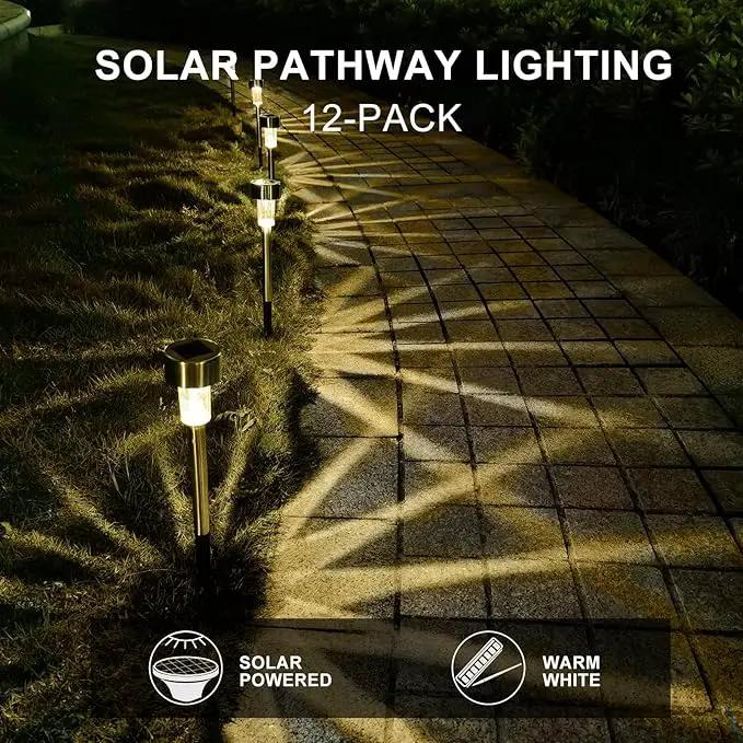 Dream Master Solar Lights Outdoor Waterproof, Stainless Steel LED Landscape Lighting Outdoor Solar Lights for Outside Solar Garden Lights for Pathway, Walkway, Patio, Yard, Lawn - 16 Pack(Warm White) by GreenHaven Gardens