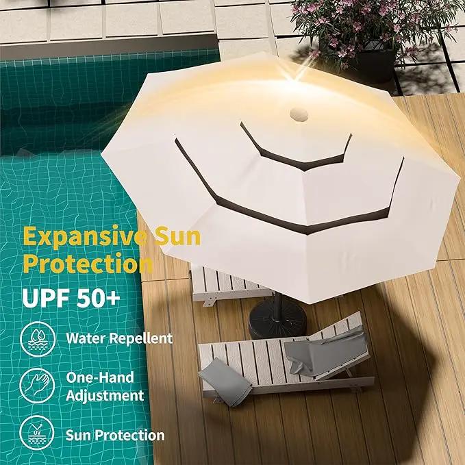 Kingdura 9ft 3-Tier Patio Umbrella, Outdoor Table Umbrella with Easy Crank & Tilt, 8 Reinforced Ribs, UV Protection for Deck, Pool, Market, Backyard (Beige) by GreenHaven Gardens