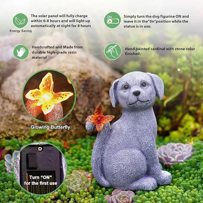 Garden Decor Solar Dog Statues: Outdoor Sculptures with Glowing Butterfly for Lawn Ornaments Yard Art Porch Patio Balcony - Gifts for Mom Grandma Women by GreenHaven Gardens