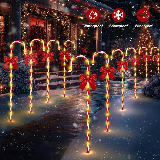 Christmas Candy Cane Pathway Lights, 12PCS 120 LED Christmas Lights Outdoor Decorations with Red Bow Waterproof, 8 Modes Timer Remote Christmas Walkway Lights for Xmas Home Yard Lawn Patio Decor by GreenHaven Gardens