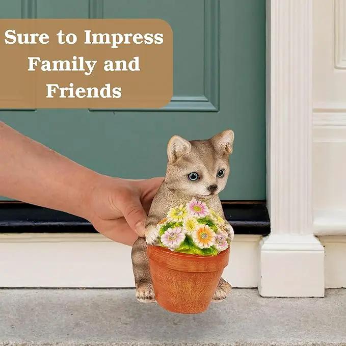Muldale Cat Solar Light - Cat Garden Statue Outdoor - Solar Powered Cat Garden Decor for Outside - Hand Painted Floral Plant Pot Light Up Cat by GreenHaven Gardens