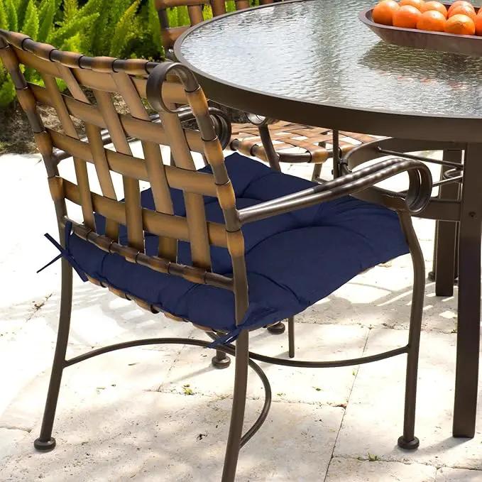 Aoodor 19" x 19" x 5" Tufted Outdoor Chair Cushions, Water Resistant & Fade Resistant Polyester Dining Chair Pads with 2 Straps for Patio Furniture, Set of 4 by GreenHaven Gardens