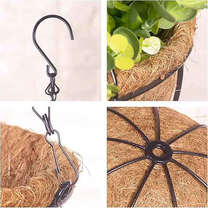 4 Pack Hanging Planter Basket Outdoor Large Hanging Flower Pots Indoor 12 inch with Coco Coir Liner Round Wire Plant Holder Chain Hanging Basket Garden for Home Decor Balcony Office1 by GreenHaven Gardens