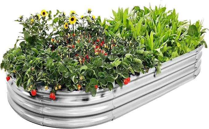Galvanized Raised Garden Bed Kit, Oval Large Metal Planter Box, Sturdy and Durable, Garden Boxes Outdoor Raised for Vegetables, Fruits, Flowers and Herbs, 4x2x1ft (Silver) by GreenHaven Gardens