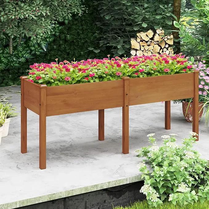 Giantex Raised Garden Bed, Elevated Wood Planter Box with Drain Hole, Gardening Planter Raised Bed for Planting Vegetables Flowers Succulents Herbs, 73" Lx23 Wx30 H by GreenHaven Gardens