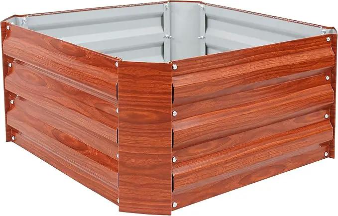 Sunnydaze 11.75" H Raised Metal Garden Bed - Galvanized Raised Garden Bed Outdoor for Vegetables and Flowers - Woodgrain - Square by GreenHaven Gardens