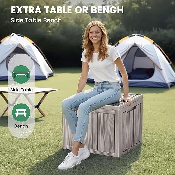 45 Outdoor Storage Box, Waterproof Resin Deck Box with Side Handles, Lockable Outdoor Bench for Indoor & Outdoor Use, Storage Bin for Patio Cushions, Garden Tools, Package Delivery, Grey by GreenHaven Gardens