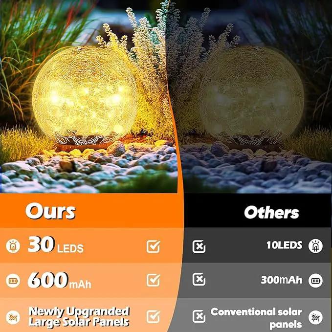 Garden Solar Ball Lights Outdoor Waterproof, 30 LED Cracked Glass Globe Solar Power Ground Lights for Path Yard Patio Lawn, Christmas Decoration Landscape Warm White(2 Pack 3.9'') by GreenHaven Gardens