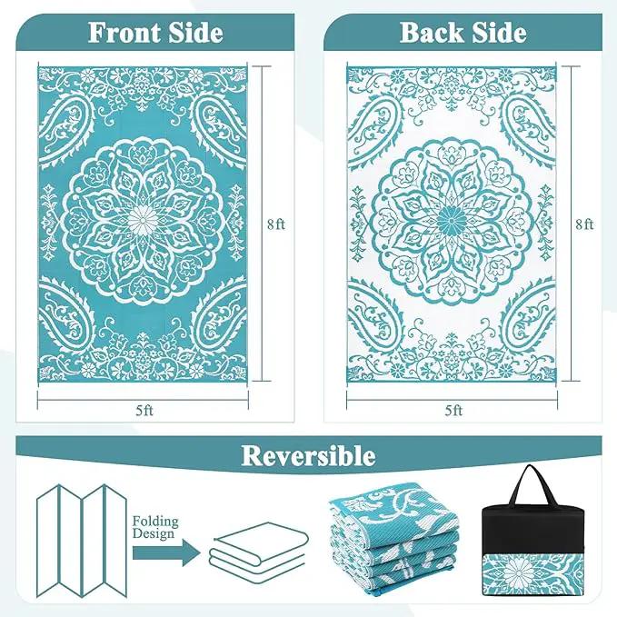 Pauwer Waterproof Outdoor Rug 5x8, Reversible Plastic Straw Patio Camping Rug, Indoor Outdoor RV Mat Carpet for Deck, Camper, Porch, Balcony, Backyard, Picnic, Boho Teal by GreenHaven Gardens