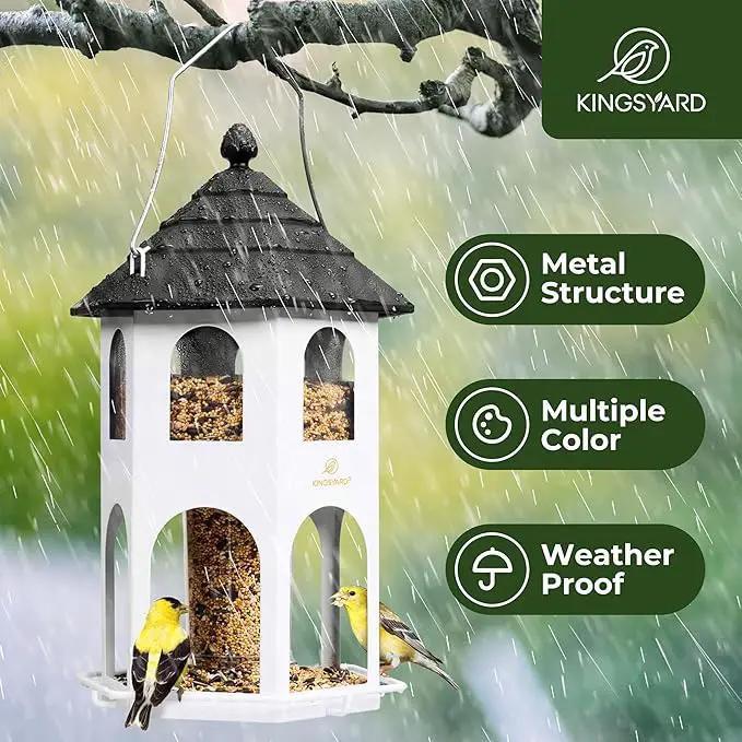 Kingsyard Metal Bird Feeder for Outdoor Hanging, Wild Bird Feeders with Circular Perch, Easy to Clean & Refill, 4 lbs Large Seed Capacity, White by GreenHaven Gardens