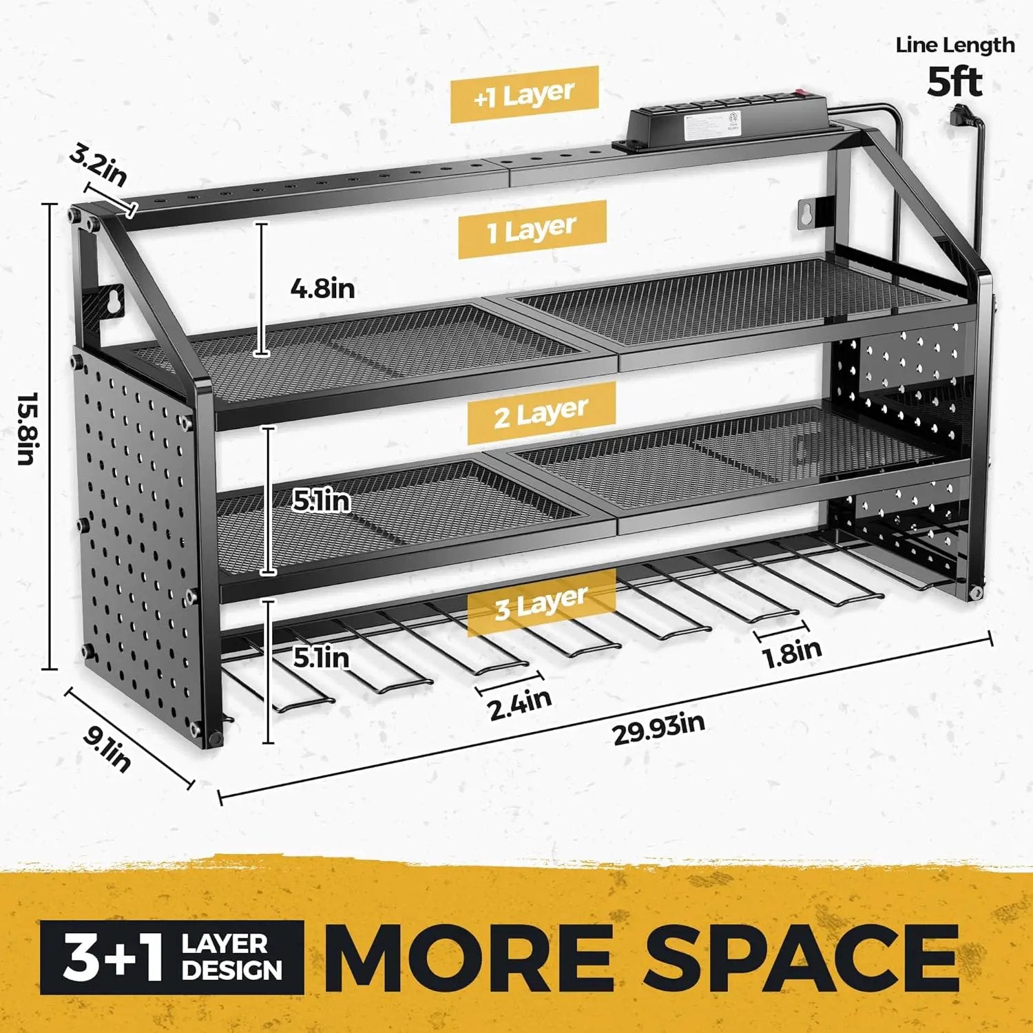 LBT Large Power Tool Organizer Wall Mount with Charging Station, 8 Drill Holder, 4 Layer Heavy Duty Metal Tool Storage Rack, 6 Power Strip, 8 Hooks, 2 Screw Boxes, Cool Gifts for Him Fathers Day by GreenHaven Gardens