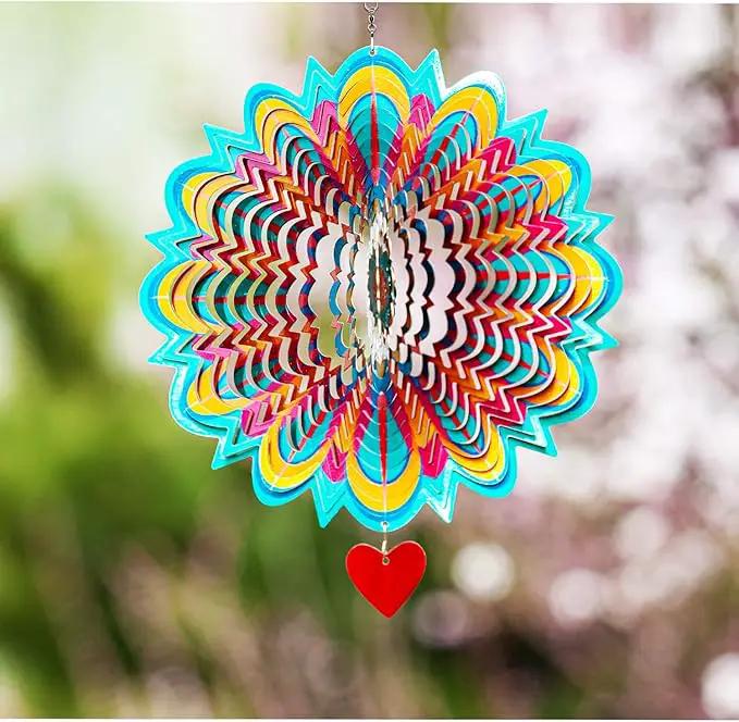 SteadyDoggie Wind Spinner Mandala Flame 12 inches - 3D Stainless Steel - Laser Cut Metal Art Geometric Pattern - Yard Spinners Outdoor - Hanging Wind Spinner, Kinetic Yard Art Decorations by GreenHaven Gardens