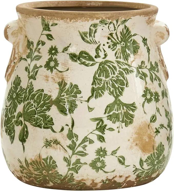 6.5in. Tuscan Ceramic Green Scroll Planter by GreenHaven Gardens