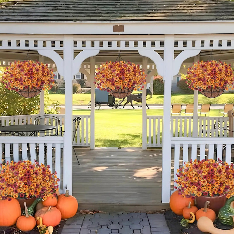 Fall Artfiticial Hanging Flowers Baskets for Outdoors, UV Resistant Fake Fall Hanging Plants, Faux Orange Flowers for Autumn Home Patio Garden Front Porch Balcony Decor (Yellow Red) by GreenHaven Gardens