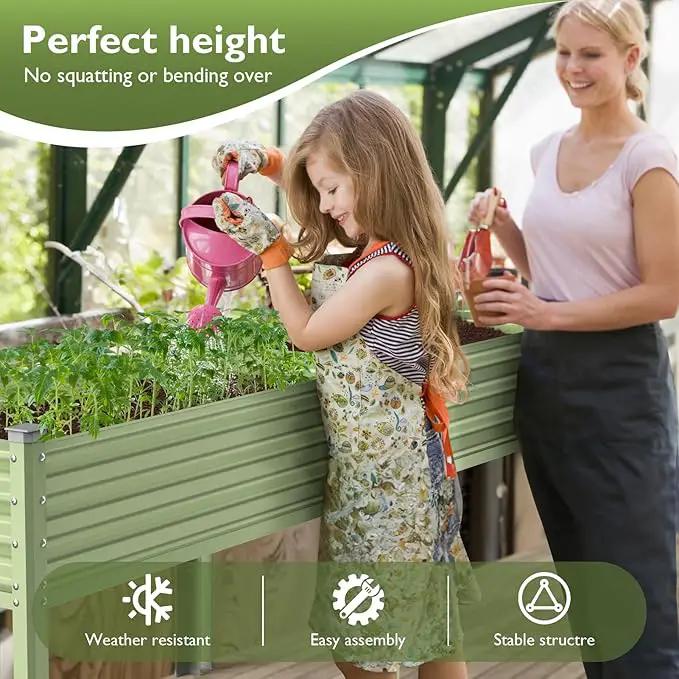 Raised Garden Bed with Legs, 48×24×32in Large Galvanized Elevated Planter Box, Metal Raised Beds for Gardening Backyard Patio Balcony, 400lb Capacity (Olive Green) by GreenHaven Gardens