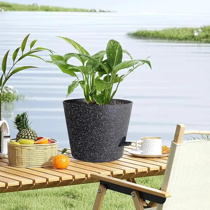 12 inch Large Self Watering Pots, Plant Pots with Mesh Drainage Holes for Indoor Outdoor Plants, Plastic Planters with Deep Reservoir for Garden House Flower Plants, Speckled Black by GreenHaven Gardens