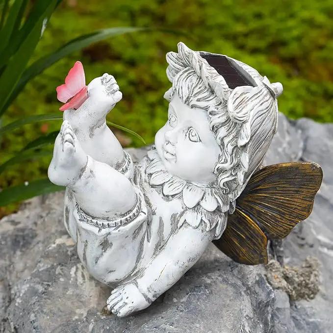 Garden Fairy Outdoor Solar Decor, Resin Ornaments for Patio Lawn Yard Porch, Playful Garden Flower Fairy Statues for Outside Angel Gifts, 7.91 Inches Tall by GreenHaven Gardens