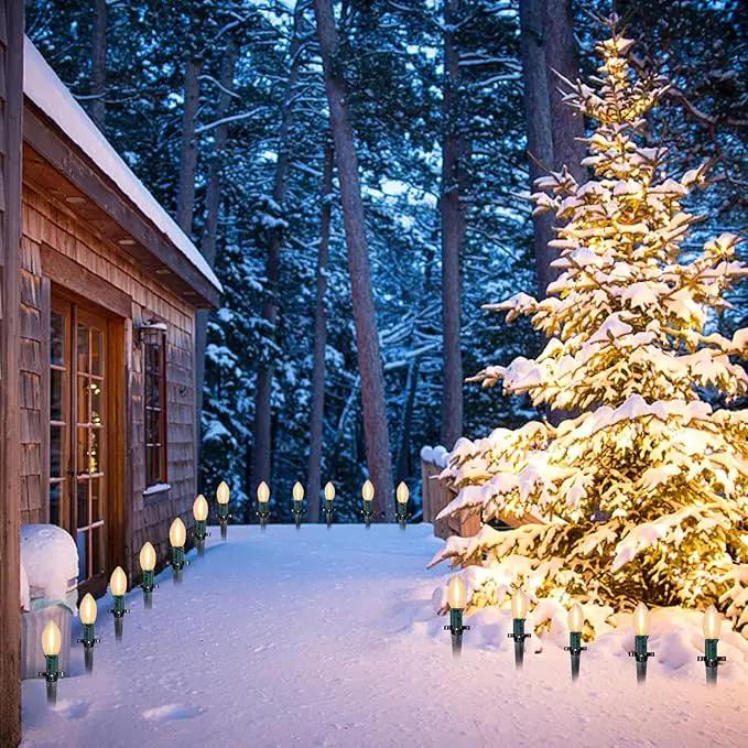 C9 Christmas Pathway Light, Outdoor Christmas Pathway Markers Lights with 27 C9 LED Clear Bulbs, Waterproof Connectable Walkway Lights for Outdoor Yard Holiday Sidewalk Driveway Christmas Decorations by GreenHaven Gardens