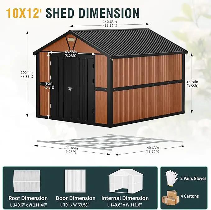 10x12 Ft Outdoor Storage Shed, Extra Large Metal Shed with Frame Floor, Lockable Doors, 2 Windows, Outside Steel Tiny House Ideal for Garden, Backyard, Patio Utility, Tool Storage by GreenHaven Gardens