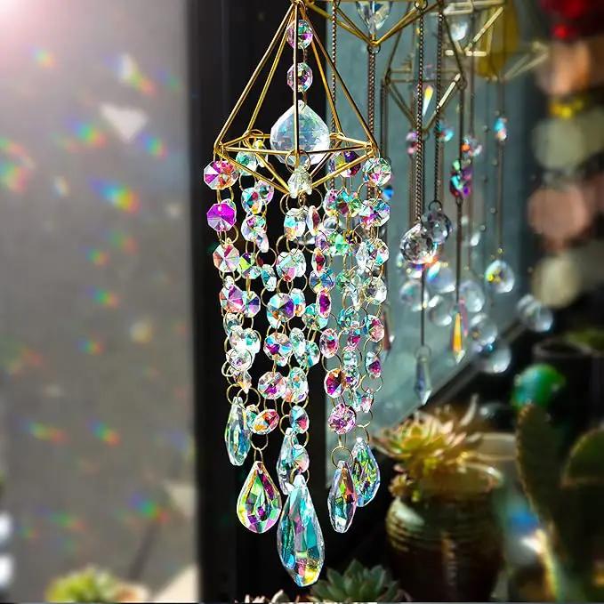 HDCRYSTALGIFTS Crystal Suncatchers for Window Hanging Wind Chime Style Garden Sun Catchers with Crystals Rainbow Maker Indoor Outdoor Decor Handmade Gold Plated by GreenHaven Gardens