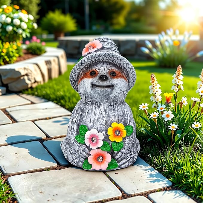 Solar Garden Outdoor Statues Sloth with 4 LED Lights,Lawn Decor Sloth Statue for Patio,Balcony,Yard,Lawn Ornament,Unique Gifts for Mom Grandma by GreenHaven Gardens