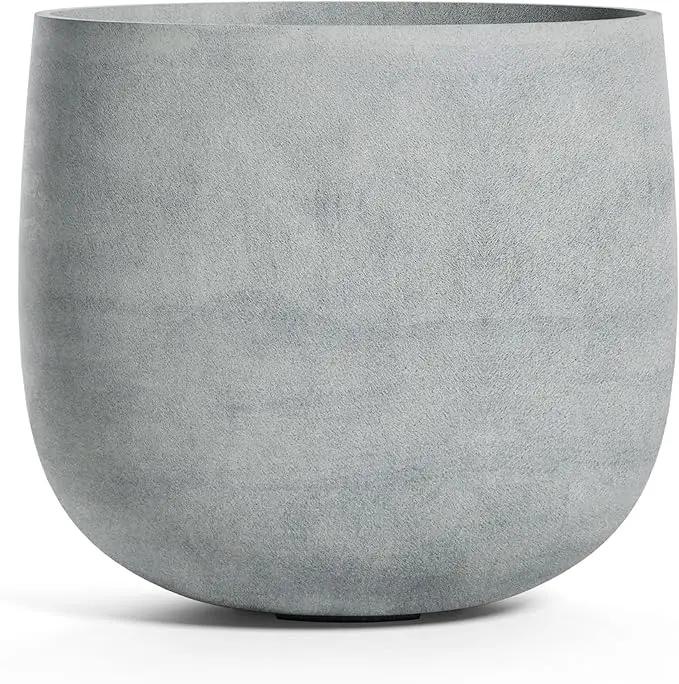 Mondo Large Planter – Concrete Stone Finish – Fiberglass Indoor/Outdoor and Weather-Resistant Round Planter (39.4" D x 40" H Exterior, 37.8" D x 39.4" H Interior) by GreenHaven Gardens