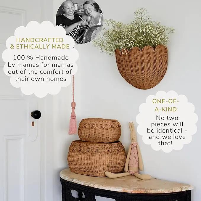 BEBE BASK Scalloped Wicker Hanging Basket - The Original Wicker Wall Decor - Hand Woven Wall Basket - Home Décor Wall Hanging Basket - Wall Storage Basket for Nursery, Living Room and Bathroom (Mocca) by GreenHaven Gardens