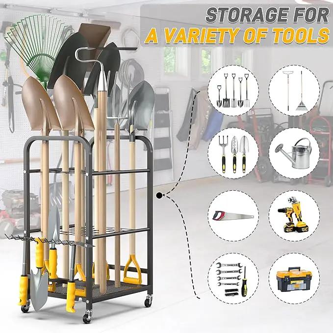 Ultrawall Garden Tool Organizer Stand, Yard Tool Storage Rack with Lockable Wheels, Garage Tool Storage for Rake, Brooms, Indoor & Outdoor Use by GreenHaven Gardens