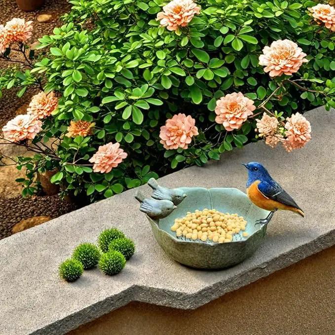 Bird Bath for Outside on Ground, 10 in Ceramic Birds Bath Bowl, Handmade Ground Bird Feeders and birdbath for Outdoors for Outdoors, Garden, Tabletop, Balcony and Lawn (Big - shallow) by GreenHaven Gardens