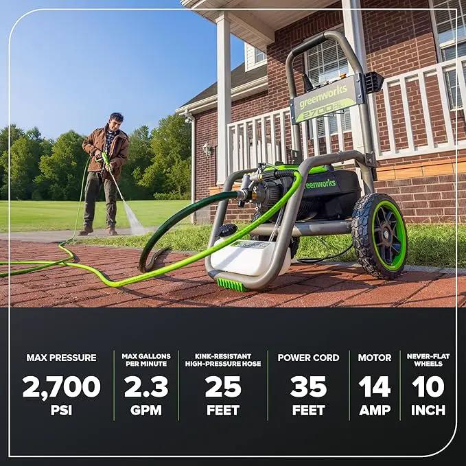Greenworks Pro Brushless 2700 PSI (CSA Certified) 2.3 GPM Max / 1.2 GPM Electric Pressure Washer (Foldable Handles, Rugged Steel Frame, 25 FT Hose, 35 FT GFCI Power Cord) by GreenHaven Gardens