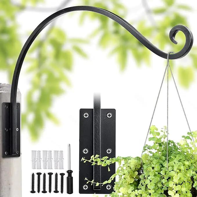 Heavy Duty Plant Hanger Bracket (22"/Black) Outdoor Hand-Forged Hanging Plant Bracket Durable and Stable Bird Feeder Hanger by GreenHaven Gardens