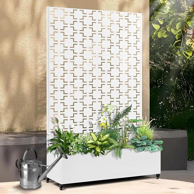 Raised Garden Bed with Trellis and Wheels,73"x47"x16" Metal Raised Garden Bed,White Squared Metal Planter with Climbing Trellis for Vines & Vegetables by GreenHaven Gardens