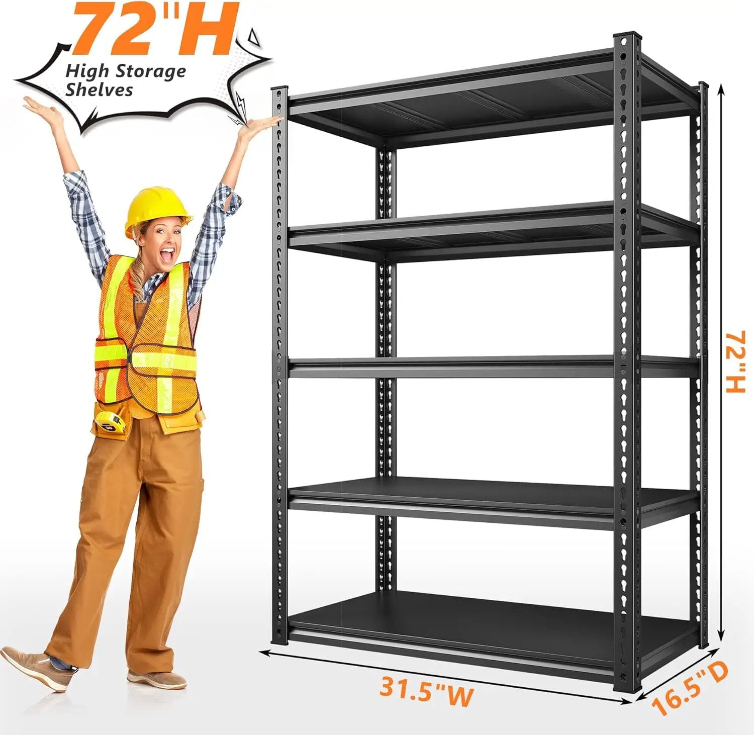 REIBII 72" Garage Shelving,Storage Shelves 2050LBS Heavy Duty Shelving, Adjustable 5-Tier Metal Shelves for Garage, Storage, Basement, Pantry, 72" H*31.5" W*16.5" D by GreenHaven Gardens