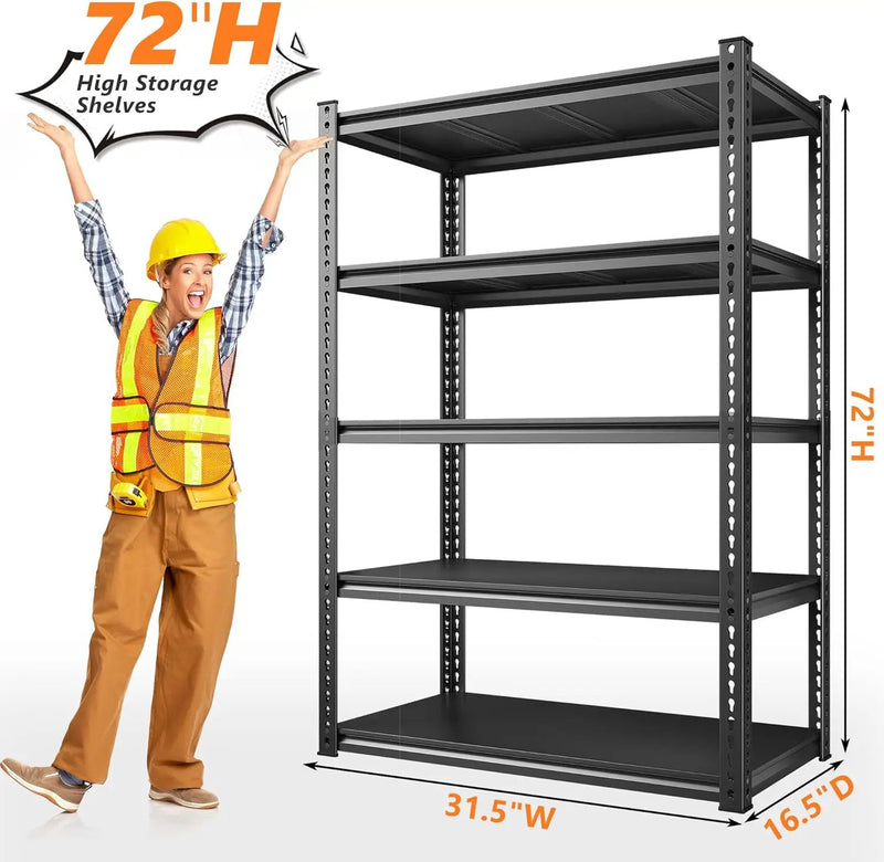 REIBII 72" Garage Shelving,Storage Shelves 2050LBS Heavy Duty Shelving, Adjustable 5-Tier Metal Shelves for Garage, Storage, Basement, Pantry, 72" H*31.5" W*16.5" D by GreenHaven Gardens