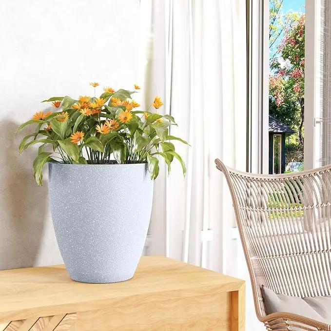 QCQHDU Plant Pots Set of 2 Pack,10 Inch Plant Pot for Indoor and Outdoor Plants with Drainage Hole,Flower Pots Modern Decorative Planter for Garden Plants (Sandy) by GreenHaven Gardens