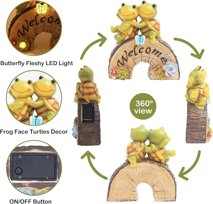 Attivolife Garden Statue Turtle Welcome Decor, Outdoor Solar Light Cute Succulent Frog Face Figurines LED, Patio Lawn Porch Yard Balcony Decor, Unique Housewarming Birthday Gift for Mom Women by GreenHaven Gardens