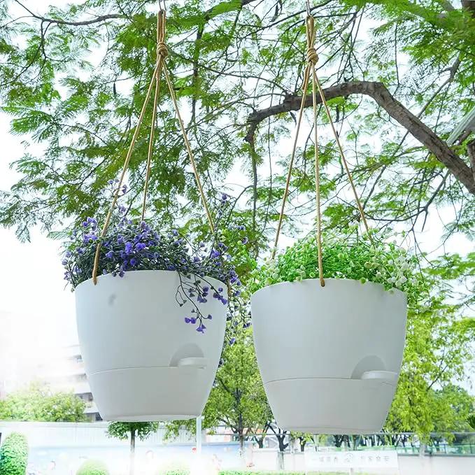 8 inch Hanging Planters, 2 Pack Self Watering Hanging Pots with 20oZ Deep Reservoir for Indoor Outdoor Plants Flowers, White by GreenHaven Gardens