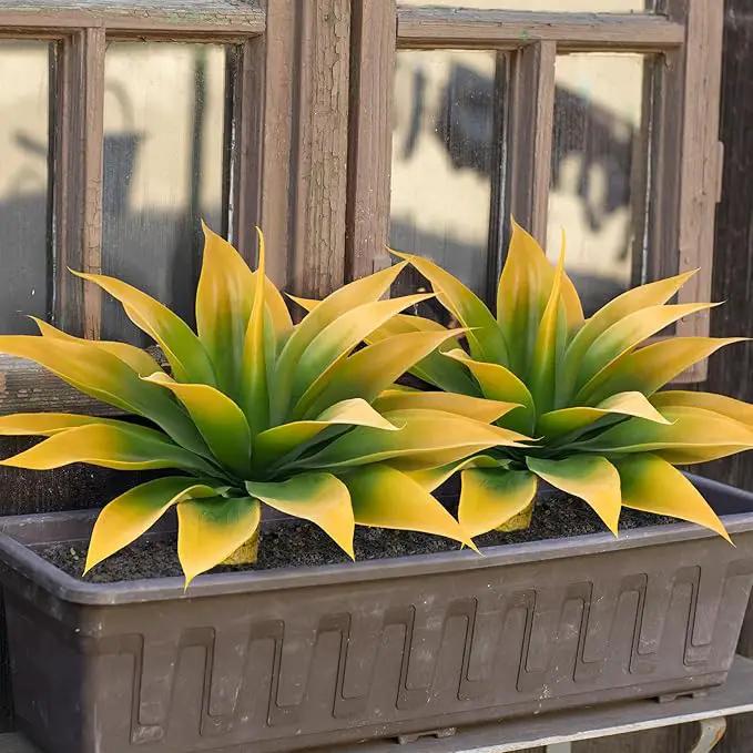 Artificial Agave Plants,Large UV Resistant Fake Agave Planters for Indoor and Outdoor Decorating Tropical Plant Succulents Greenery Indoor Decor (2Pack,18" Yellow) by GreenHaven Gardens