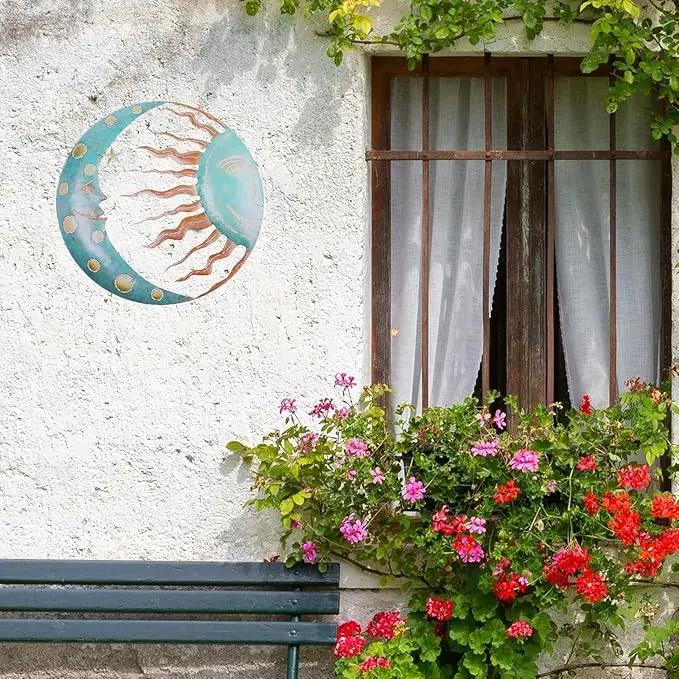 Jannity Metal Sun Wall Decor,11.02 Inches Large Metal Wall Art with Sun Moon Stars Retro Moon Sun Wall Decoration Hanging for Indoor Outdoor Patio Yard Home Garden by GreenHaven Gardens