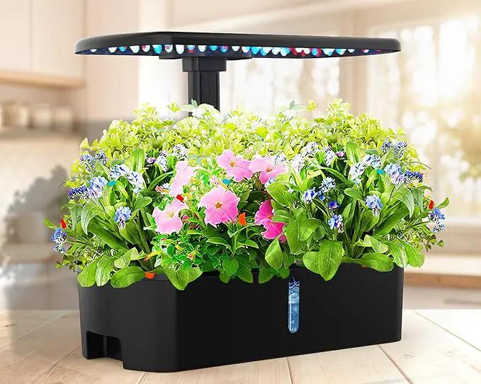 Hydroponics Growing System Kit 12 Pods Indoor Garden, Hydroponic Herb Garden Kit Indoor with LED Grow Light, Smart Indoor Garden, Adjustable Height, Auto Timer, Quiet Pump, Gift for Mom Women, Black by GreenHaven Gardens