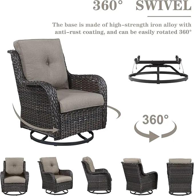5 Piece Outdoor Patio Furniture Set - Wicker Furniture Patio Conversation Set, Outdoor Swivel Rocker Chairs with Loveseat Sofa and 2 Ottomans for Small Space, Gray Cushion by GreenHaven Gardens