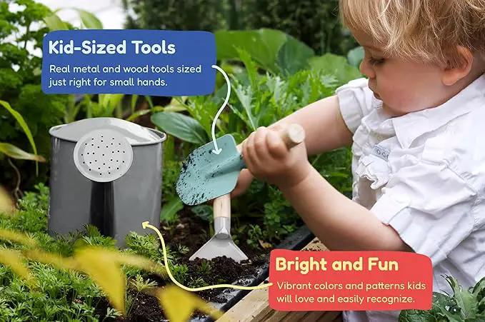 Gardening Set, Tool Kit, for Kids, STEM, Includes Tote Bag, Spade, Watering Can, Rake, Fork, Trowel and Gloves (Camo Quest) by GreenHaven Gardens